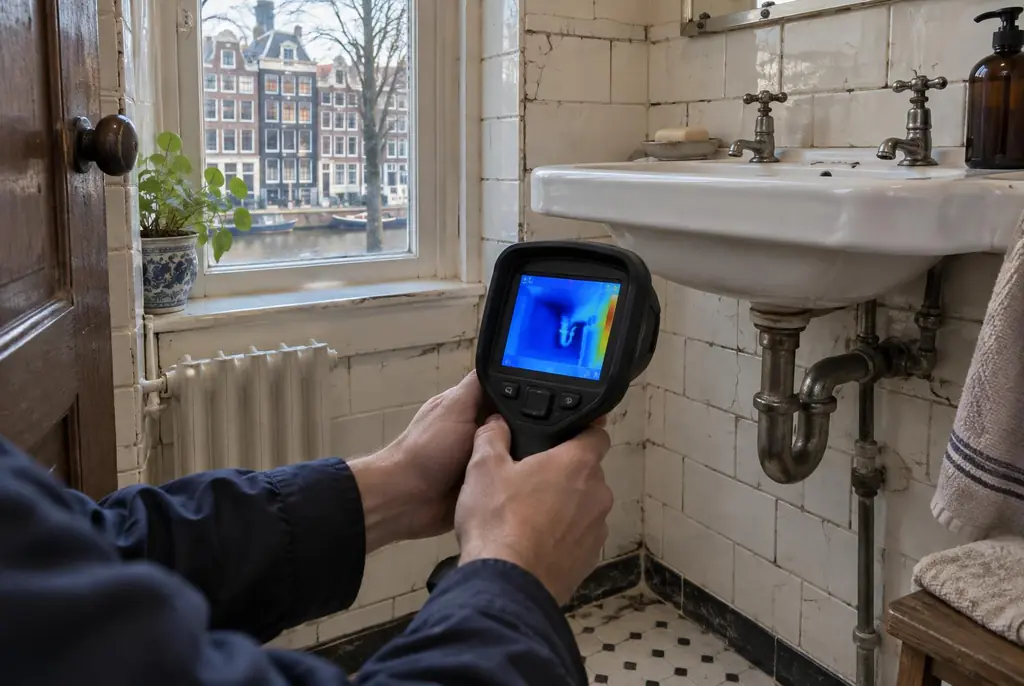 Lekdetectie Blaricum – badkamer met oude leidingen achter de tegels