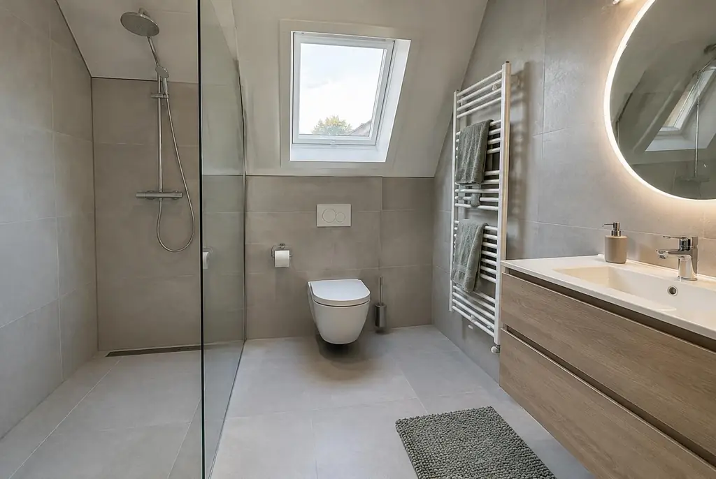 Lekdetectie Blaricum – droge badkamer met inloopdouche na herstel