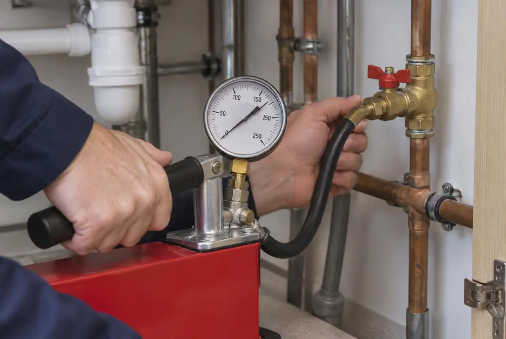 Lekdetectie Blaricum – druktest op een waterleiding met een manometer
