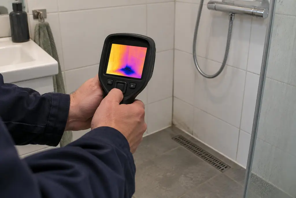 Lekdetectie Blaricum – lekdetectiespecialist met warmtebeeldcamera in een badkamer