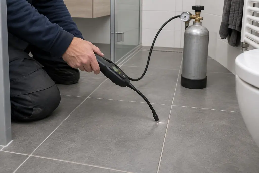 Lekdetectie Blaricum – technicus spoort met tracergas een lekkage op in de vloer